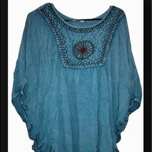 Teal/blue boho/hippy top one size